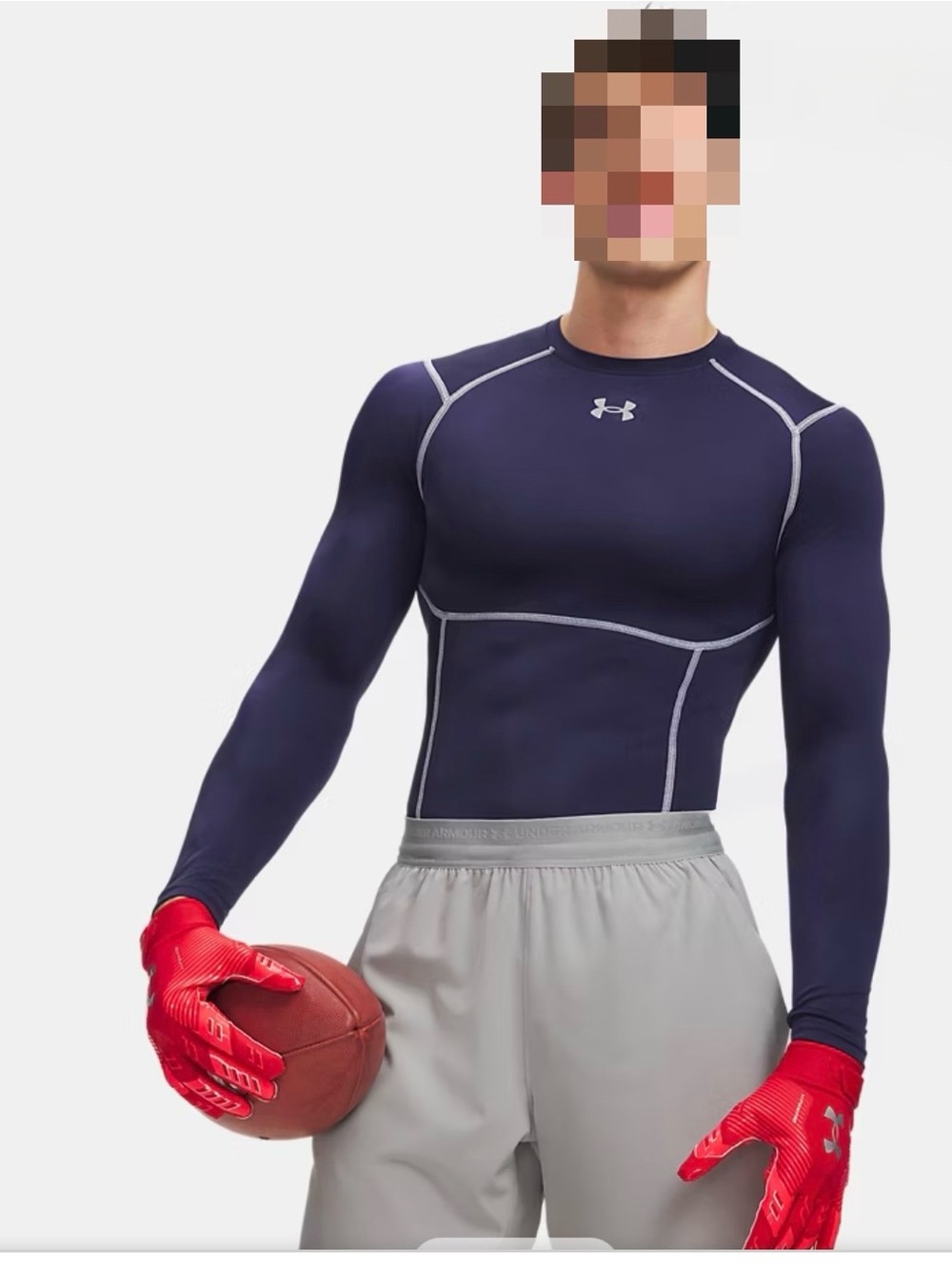 Under Armour Men’s Long Sleeve Performance Shirt - Navy with Gray Stitching